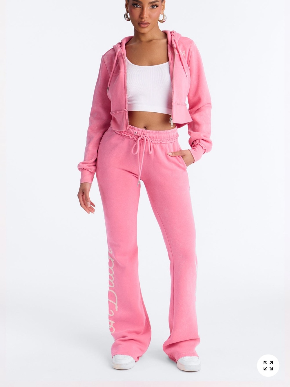 Von Dutch Pink Cropped Zip Hoodie and Matching Sweatpants Set